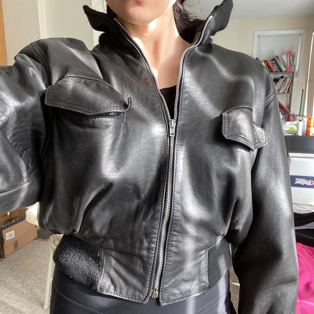 Vintage Leather Bomber Batwing Jacket - M
